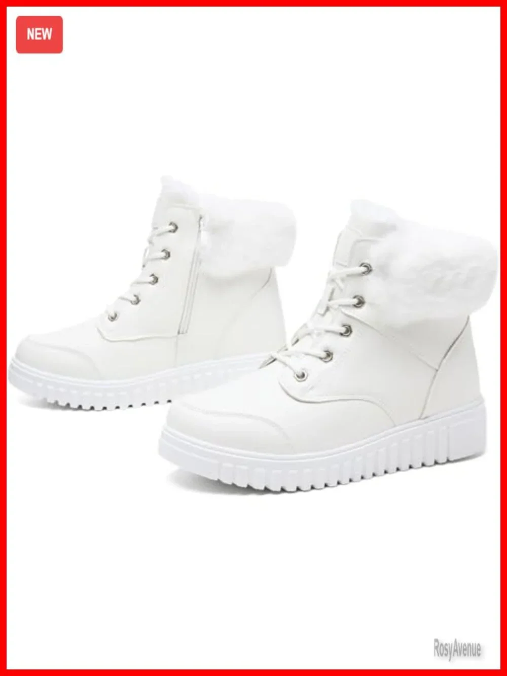 Waterproof Faux Leather Snow Boots with Side Zipper, Warm Lining Ankle Booties
